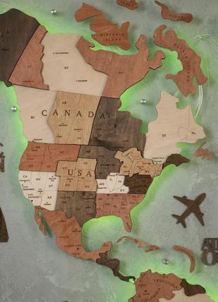 Дерев'яна карта світу на стіну з підсвічуванням оригінальний пода8 фото