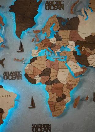 Дерев'яна карта світу на стіну з підсвічуванням оригінальний пода13 фото