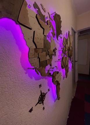 Дерев'яна карта світу на стіну з підсвічуванням 300x175 см craftb3 фото