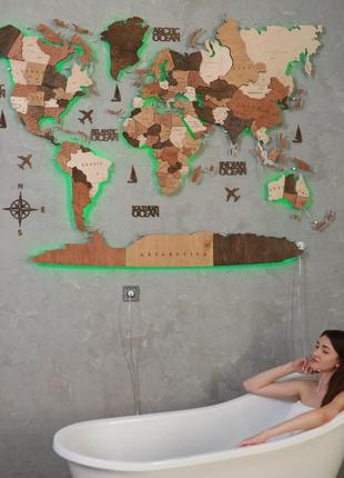 Дерев'яна карта світу на стіну з підсвічуванням оригінальний пода18 фото