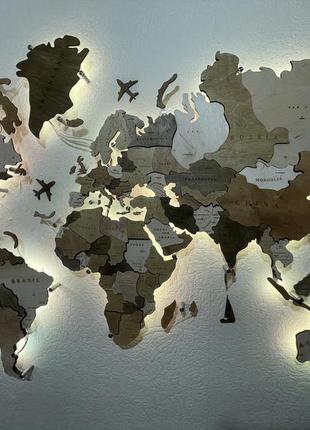 Дерев'яна карта світу на стіну з підсвічуванням 300x175 см craftb7 фото