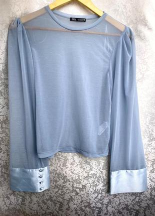 Прозрачная блуза zara s-m кофта лонгслив сетка с пышными рукавами3 фото
