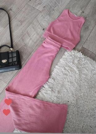 Трендовый розовый костюм в рубчик от zara в идеальном состоянии размер xs/s небольшая м6 фото