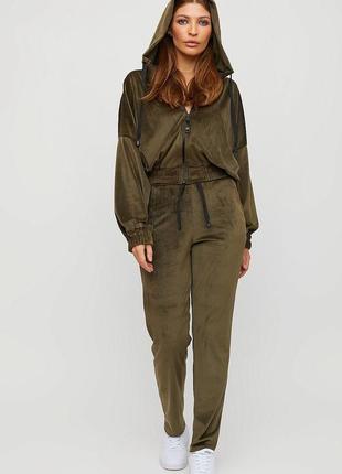 Костюм укороченная кофта плюс брюки из тянущегося ворсистого трикотажа