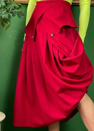 Австрийская винтажная красная юбка миди из тонкой шерсти2 фото
