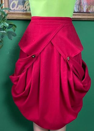 Австрийская винтажная красная юбка миди из тонкой шерсти5 фото