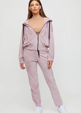 Костюм укороченная кофта плюс брюки из тянущегося ворсистого трикотажа