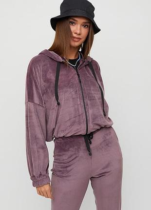 Костюм укороченная кофта плюс брюки из тянущегося ворсистого трикотажа