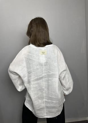 Рубашка женская белая дизайнерская льняная на длинный рукав modna kazka mkkc9027-19 фото