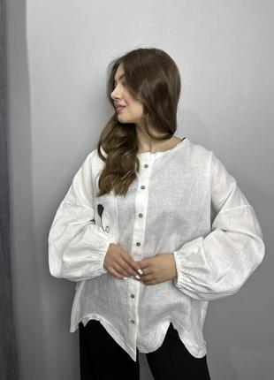 Рубашка женская белая дизайнерская льняная на длинный рукав modna kazka mkkc9027-13 фото