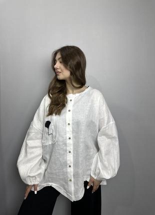 Рубашка женская белая дизайнерская льняная на длинный рукав modna kazka mkkc9027-11 фото