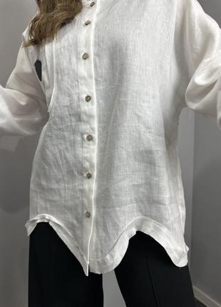 Рубашка женская белая дизайнерская льняная на длинный рукав modna kazka mkkc9027-16 фото