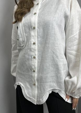 Рубашка женская белая дизайнерская льняная на длинный рукав modna kazka mkkc9027-110 фото
