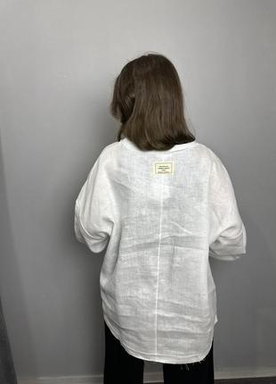 Рубашка женская белая дизайнерская льняная на длинный рукав modna kazka mkkc9027-17 фото