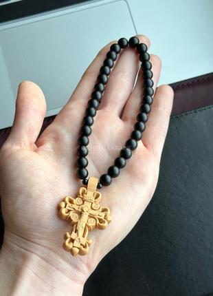 Православні чотки з хрестом на 33 намистини чорні матові 8 мм