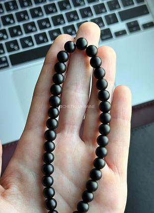 Православні чотки з хрестом на 33 намистини чорні матові 8 мм