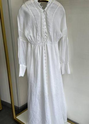 Длинное летнее платье из льна белое2 фото