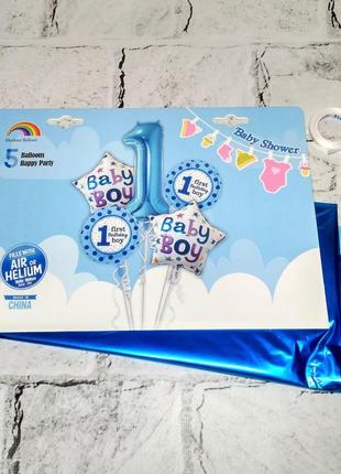 Повітряні кульки фольговані комплект перший день народження хлопчик 5 шт