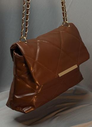 Сумка женская на плечо на цепочке, сумочка вечерняя стеганая коричневый