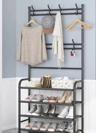 Вішалка для одягу в передпокій з полицями для взуття new simple floor clothes rack і гачками для одягу та капелюхів