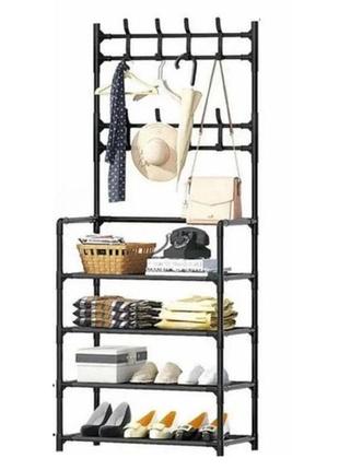 Вішалка для одягу в передпокій з полицями для взуття new simple floor clothes rack і гачками для одягу та капелюхів4 фото