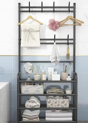 Вішалка для одягу в передпокій з полицями для взуття new simple floor clothes rack і гачками для одягу та капелюхів5 фото