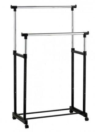 Подвійна телескопічна вішалка підлогова універсальна стійка для одягу double pole...