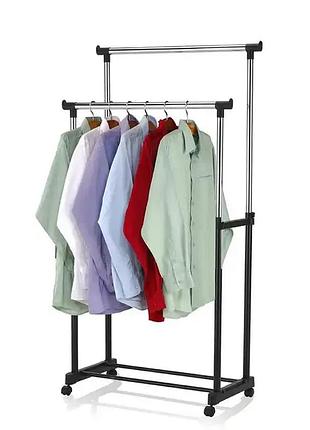 Подвійна телескопічна вішалка підлогова універсальна стійка для одягу double pole...
