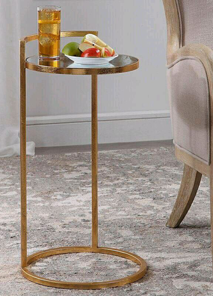 Приліжковий столик у стилі лофт зі скляною стільницею1 фото