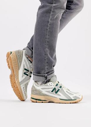 Мужские кроссовки кожаные сетка new balance 1906r white green cream, кеды нью беланс весна лето, мужская обувь