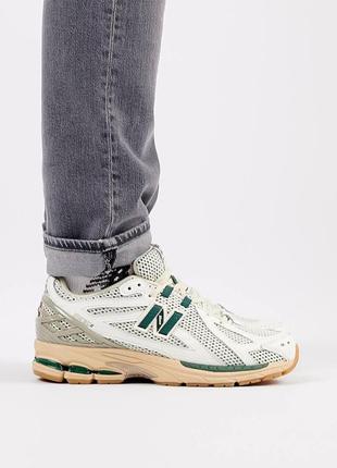 Мужские кроссовки кожаные сетка new balance 1906r white green cream, кеды нью беланс весна лето, мужская обувь2 фото