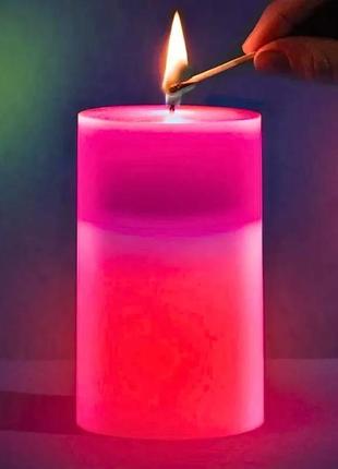 Декоративна воскова свічка з ефектом полум'я і led підсвічуванням candles magic 7 кольорів rgb6 фото