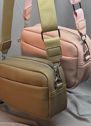 Сумка женская стильная через плечо на широком ремешке, сумочка модная кросс боди хаки9 фото
