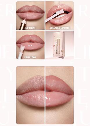 Набір для губ олівець, блиск charlotte tilbury glossy fresh pink lip duo mini lip cheat pillow talk + mini collagen lip bath refresh rose4 фото
