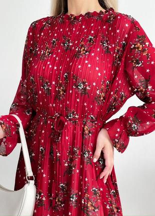 Платье женское длинное миди в цветы шифон 42-46 черное, красное7 фото
