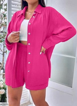 Костюм жіночий літній стильний прогулянковий зручний тонкий легкий сорочка і короткі шорти розміри 48-543 фото