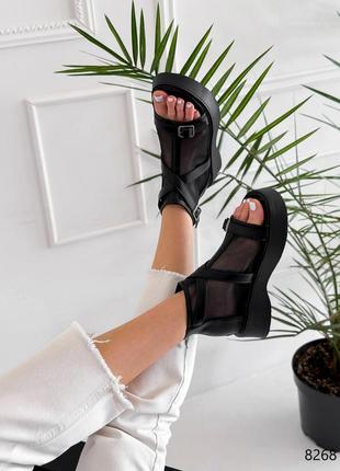 Черные женские летние ботинки ботинки женские закрытые босоножки с сеткой6 фото