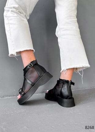 Черные женские летние ботинки ботинки женские закрытые босоножки с сеткой5 фото