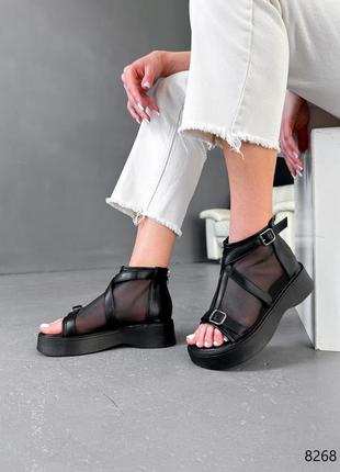 Черные женские летние ботинки ботинки женские закрытые босоножки с сеткой8 фото