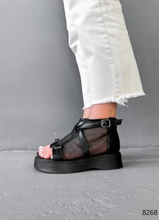 Черные женские летние ботинки ботинки женские закрытые босоножки с сеткой2 фото