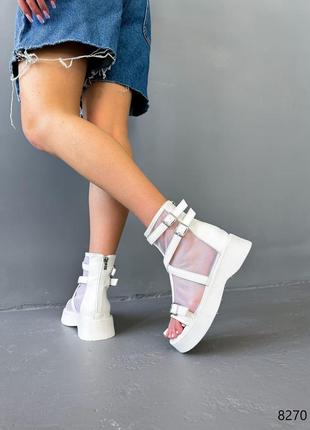 Белые женские летние ботинки ботинки женские закрытые босоножки с сеткой8 фото