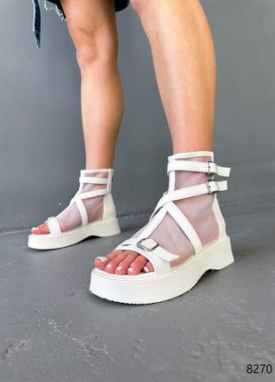 Белые женские летние ботинки ботинки женские закрытые босоножки с сеткой7 фото