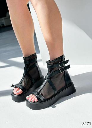 Черные женские летние ботинки ботинки женские закрытые босоножки с сеткой3 фото