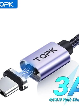 Topk магнитный зарядный кабель 3a кабель micro usb type c со светодиодной подсветкой магнитный заря