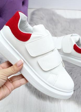 Жіночі кросівки біло-червоного кольору, екошкіра 2443