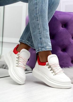 Жіночі кросівки в біло-червоному кольорі, екошкіра код 24984 фото
