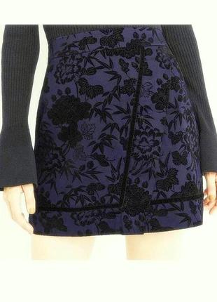 Стильная качественная юбка трапеция на подкладе бархатные велюровые цветы хлопок мини oasis1 фото