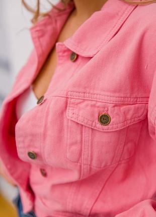 Джинсова куртка колір рожевий3 фото