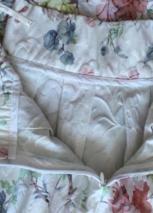 Дизайнерская жаккардовая юбка пышная бантовыми складками цветочный принт цветы меди хлопок4 фото