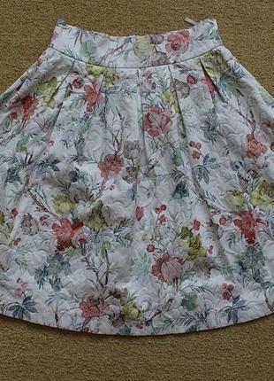 Дизайнерская жаккардовая юбка пышная бантовыми складками цветочный принт цветы меди хлопок7 фото